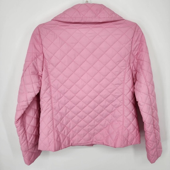 Jones New York Quilted Jacket SP Diamond Barbiecore Lightweight Button Pink Gold - Picture 2 of 12